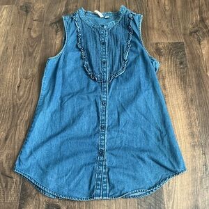 Frenchi Chambray Sleeveless Tunic Dress Ruffle Pintuck Boho Medium Romantic